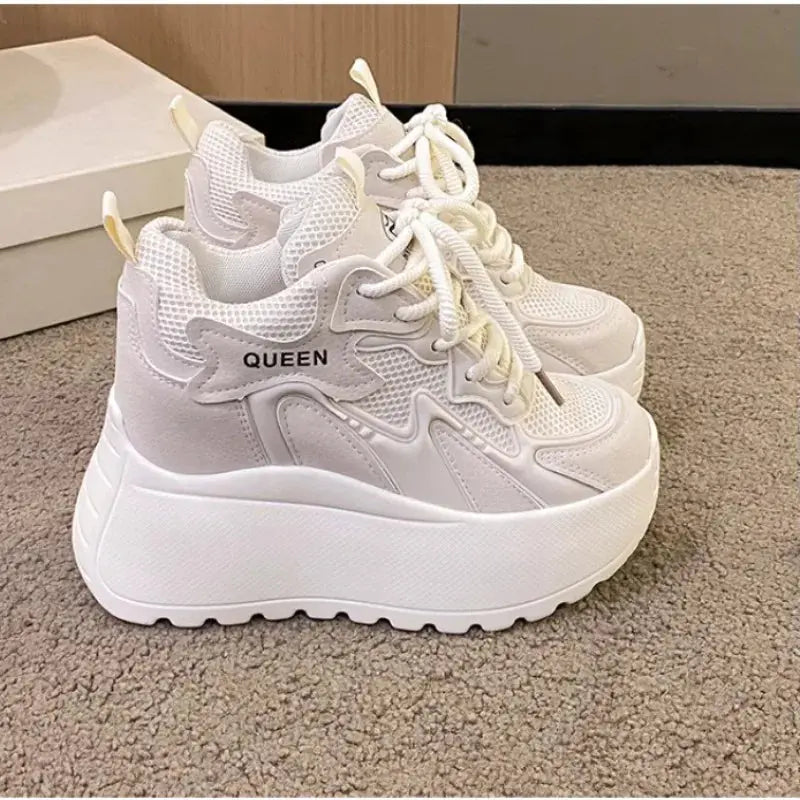 10CM Genuine Leather Platform Wedge Fashion Women Spring Summer Comfy Breathable Autumn Chunky Sneakers Vulcanize Shoes NNOS