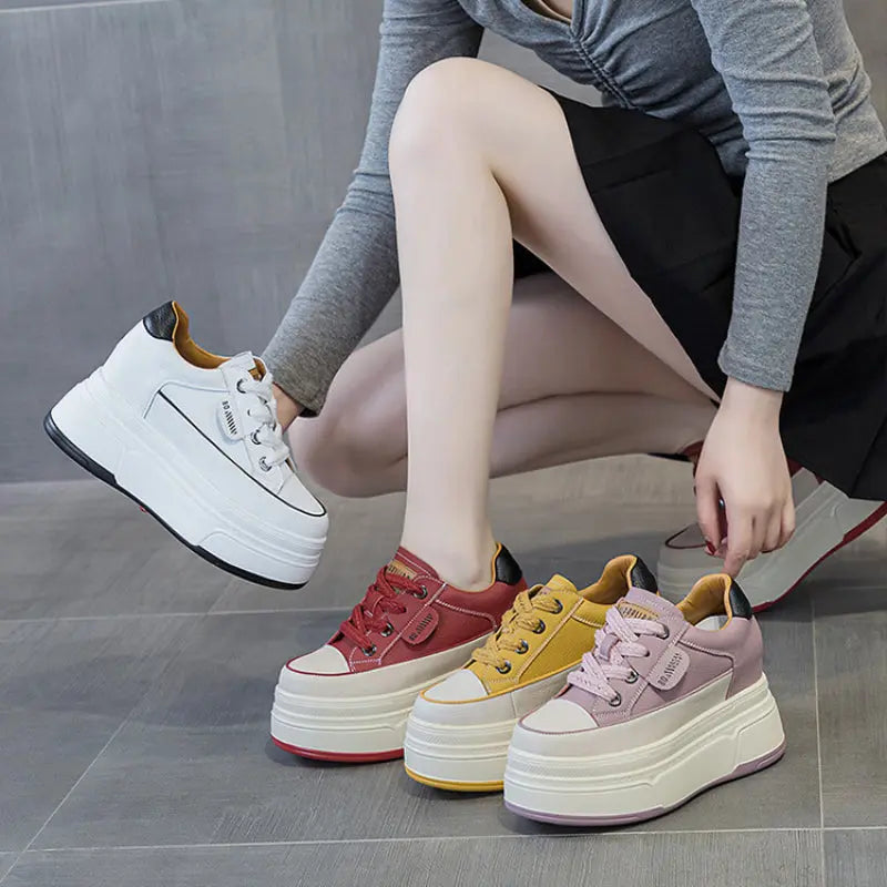 Fujin 9cm Cow Suede Genuine Leather Women Vulcanized Shoes Platform Wedge Skate Boarding High Brand Heels Casual Summer Shoes NNOS