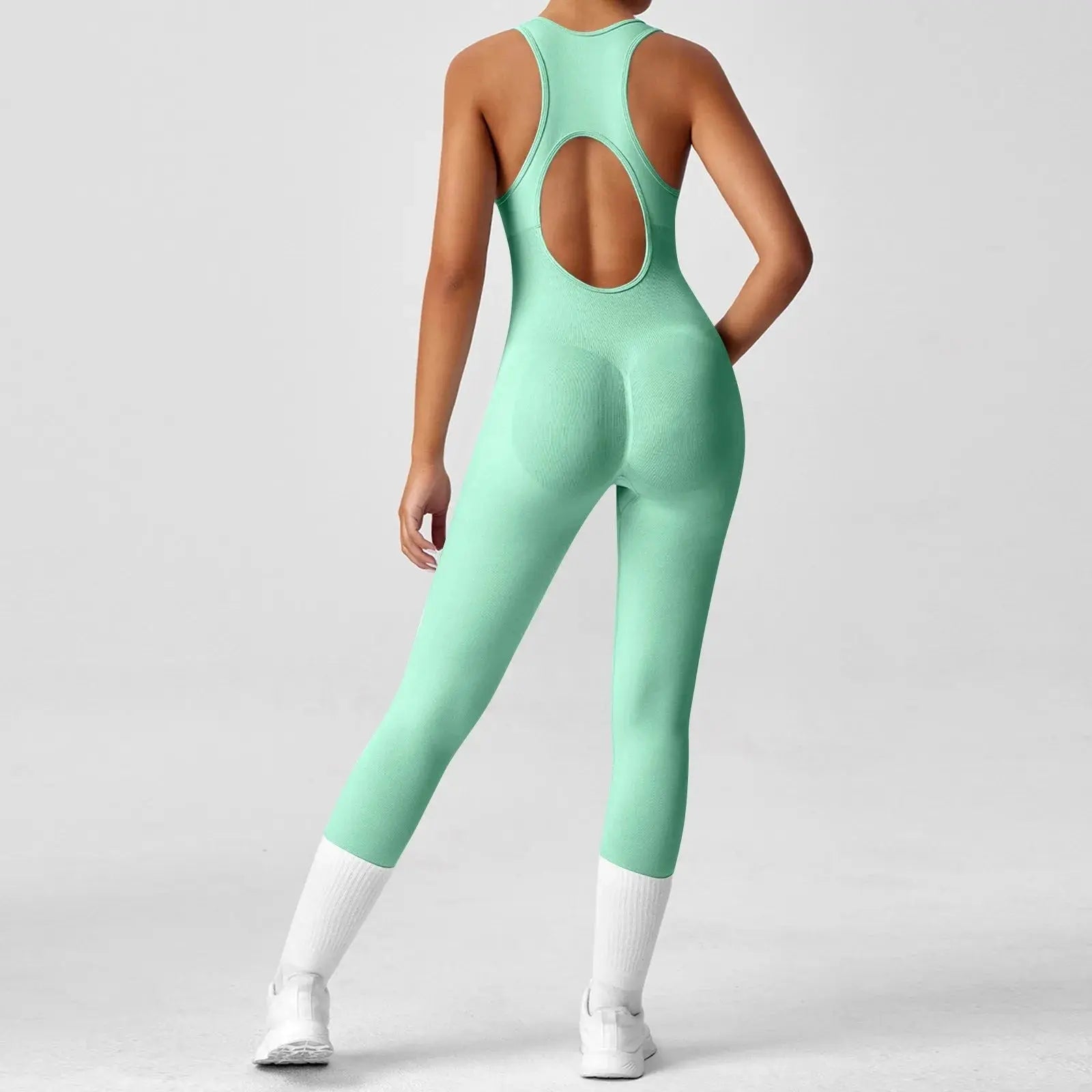 Ladies' Solid Color round Neck Sleeveless Yoga Jumpsuit Breathable Front Zipper Soft Comfy Fitness Calf-Length Sporty Summer NNOS