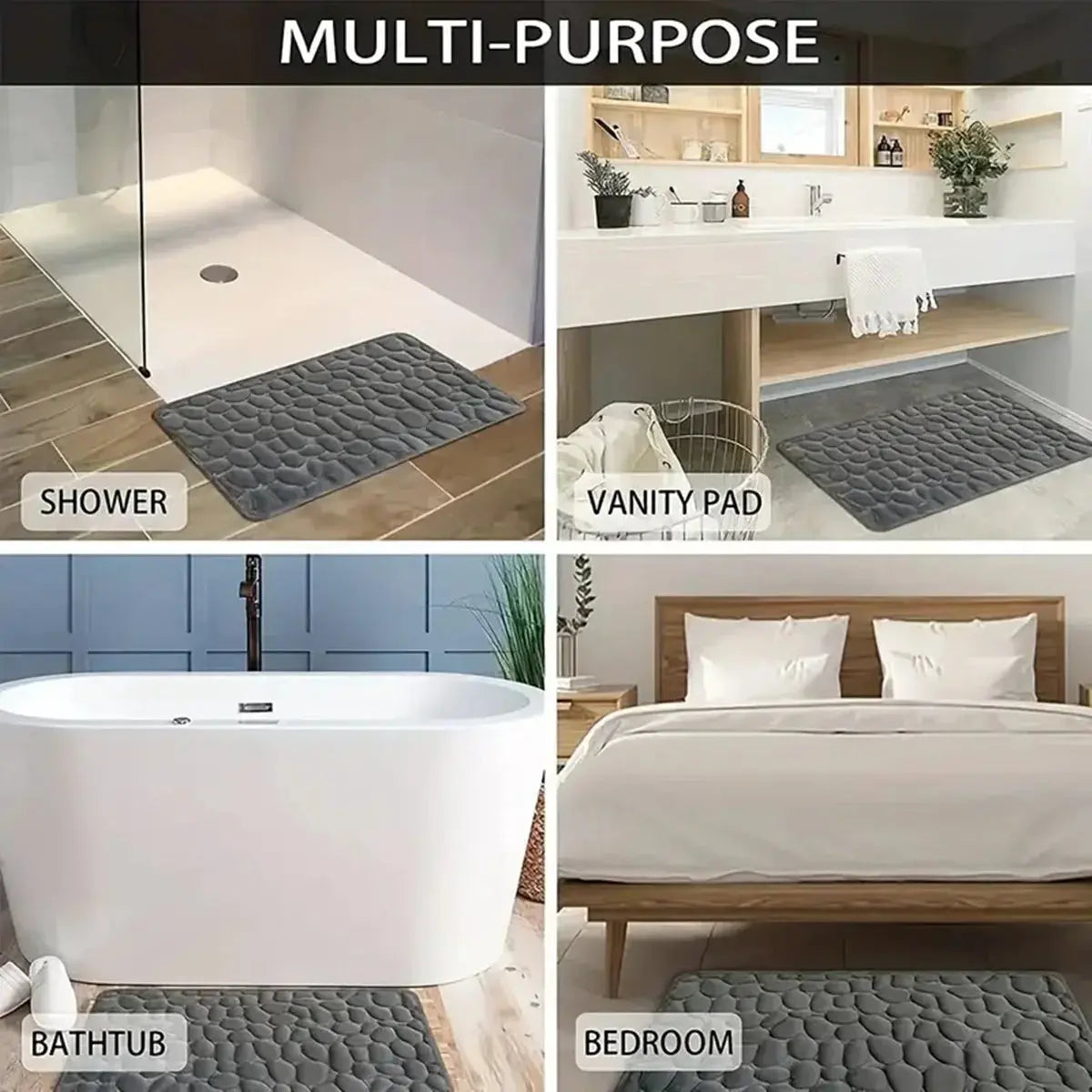 3D Non Slip Bathroom Mat Bath Mats Absorbent Doormat Carpet Cobblestone Embossed Door Floor Mats Machine Washable Quick Drying NNOS