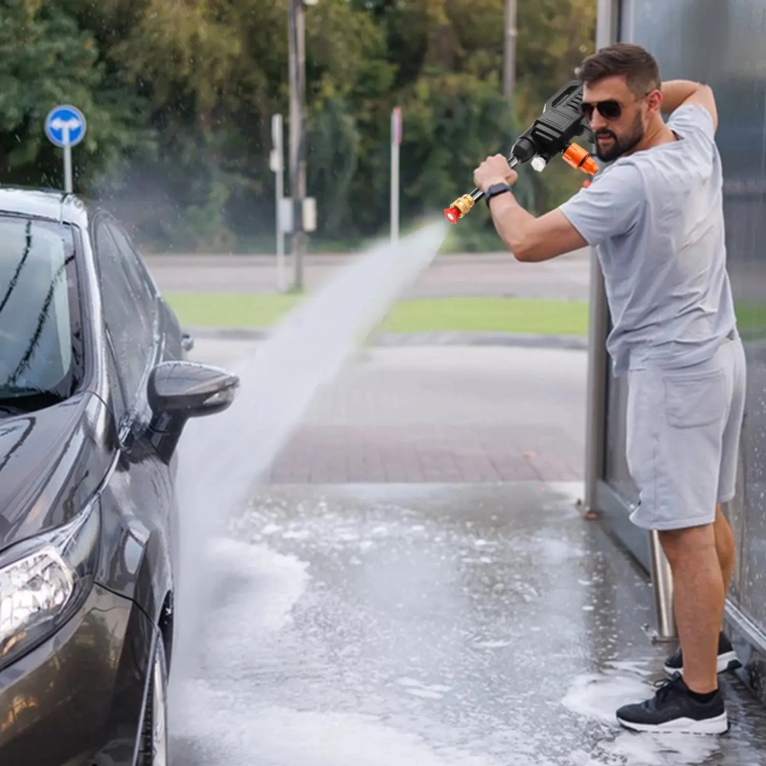 1500W Cordless High-Pressure Water Gun for Car Wash 40-50 Bar Foam Maker Auto Home Garden Cleaning Machine with 5M Hose NNOS