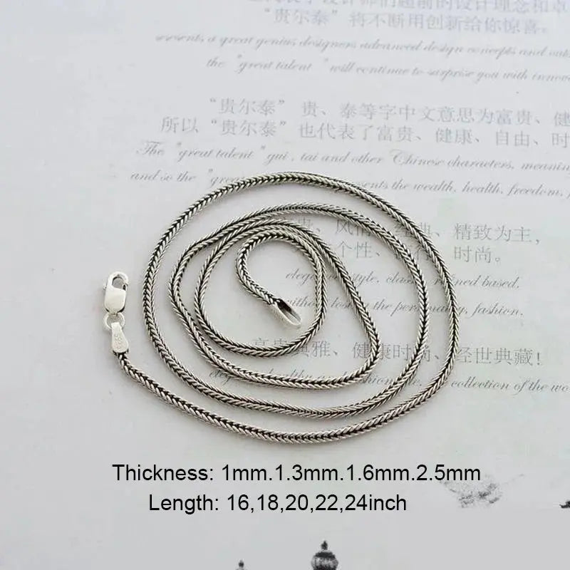 Real Pure 925 Sterling Silver Necklace Chain Women And Men Vintage Foxtail 1.6mm Retro Solid Thai Silver Italy Fine Jewelry NNOS