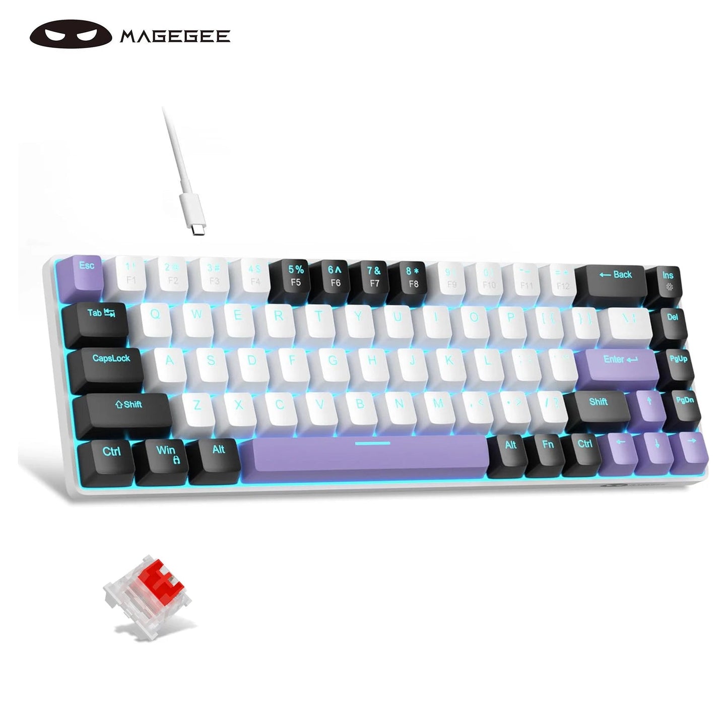 MageGee Portable 60% Mechanical Gaming Keyboard, MK-Box LED Backlit Compact 68 Keys Mini Wired Office Keyboard with Red Switch f NNOS