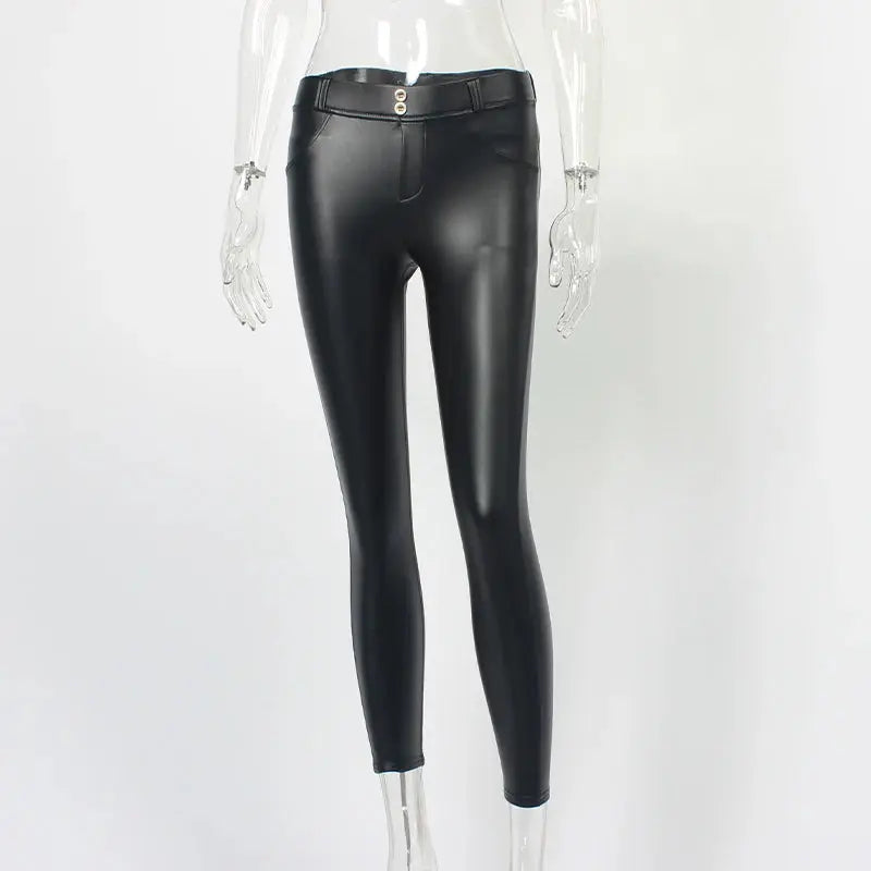 FQLWL Women's High-Waisted Faux Leather Leggings – Sexy Bodycon Black PU Pants for Casual, Winter, or Summer Wear NNOS