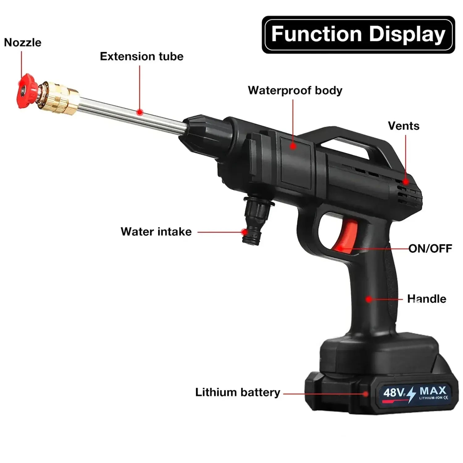 1500W Cordless High-Pressure Water Gun for Car Wash 40-50 Bar Foam Maker Auto Home Garden Cleaning Machine with 5M Hose NNOS