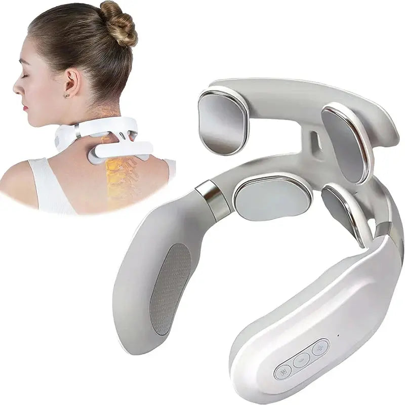 Neck Massage Machine with 4 Heads Breathing Light Vibration Hot Compress Cervical Spine Protection for Relaxation product image