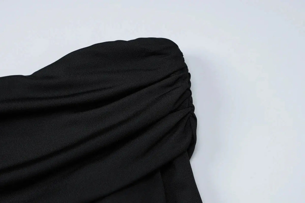 Dulzura Sexy 2-Piece Skirt Set – Off-Shoulder Ruched Crop Top & Slit Maxi Skirt NNOS