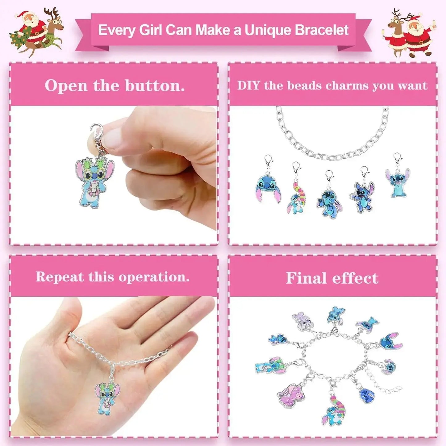 Stitch Christmas Advent Calendar Random Box 24 Days Xmas Countdown Diy Jewelry Bracelet Necklace Making Kit Gift Children Toys NNOS