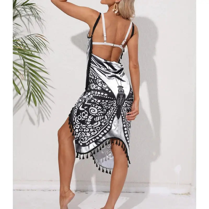 Women Bikini Sexy Butterfly Print Cover Up Swimwear Women Dress Summer Tunic Bath Sarong Wrap Skirt Swimsuit Elegant Beachwear NNOS