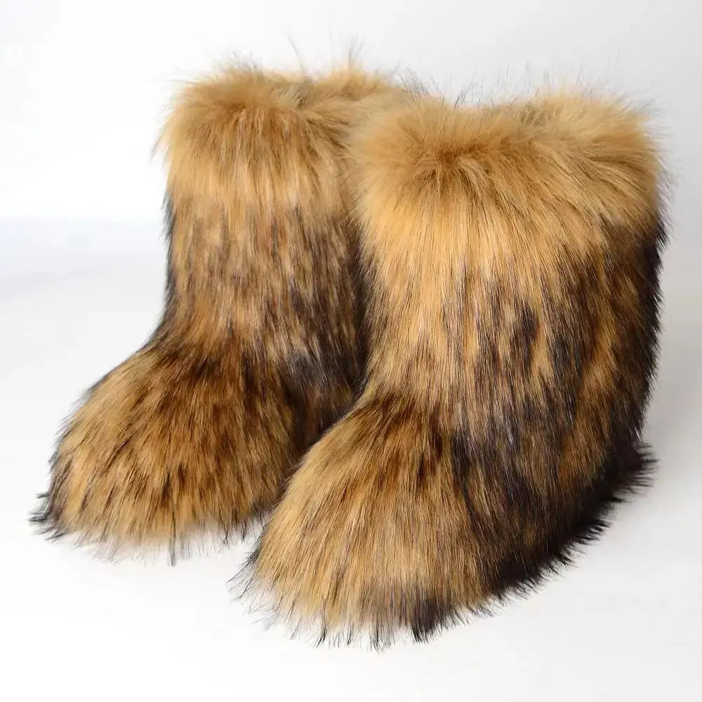 Y2K Fluffy Mid-calf Boots Winter Women Fashion Snow Boots Warm Cotton Shoes NNOS
