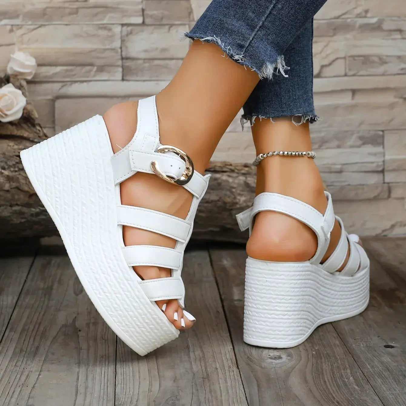 Summer Ankle Buckle Women Wedge Sandals Patchwork Platform Sandals Breathable Comfort Non-slip Soft Sole Gladiator Shoes Women NNOS