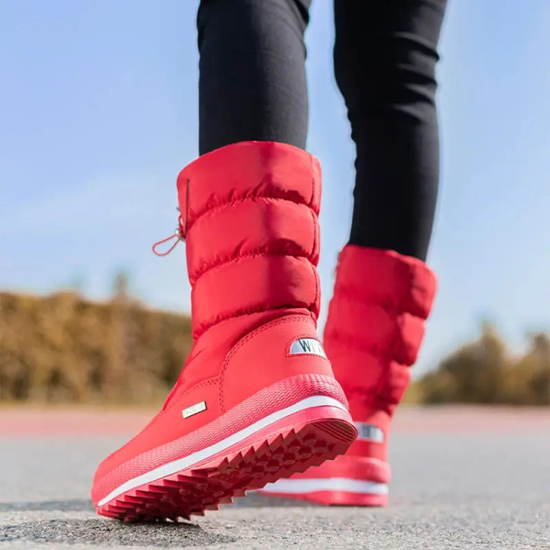 Winter thick women's snow boots Warm Plush Mid-calf Boots Non slip Waterproof  Platform Snow Boot Casual Female White shoes NNOS