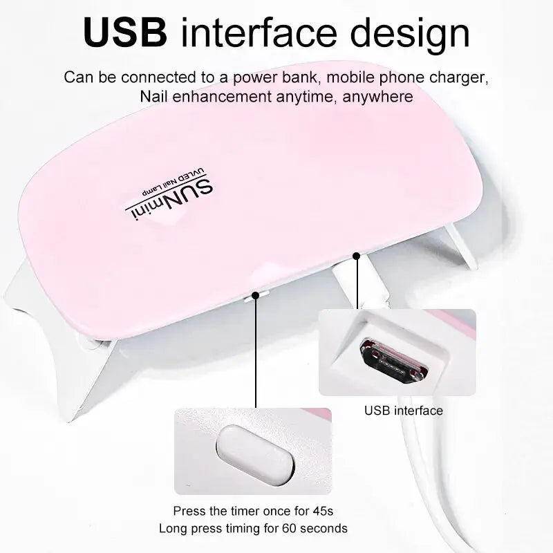 Portable 6W Mini Nail Dryer Machine with 6 LED UV Manicure Lamp for Home Use Dries Polish Varnish Quickly with USB Cable NNOS