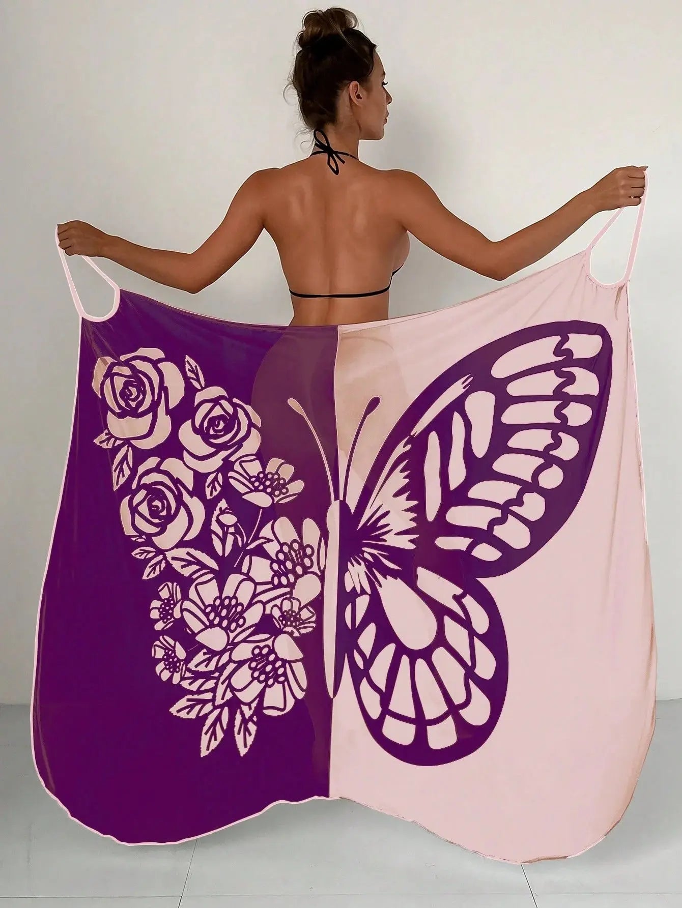 Sexy Butterfly Print Cover Up Swimwear Women Dress Summer Tunic Bikini Bath Sarong Wrap Skirt Swimsuit Elegant Lady Beachwear NNOS