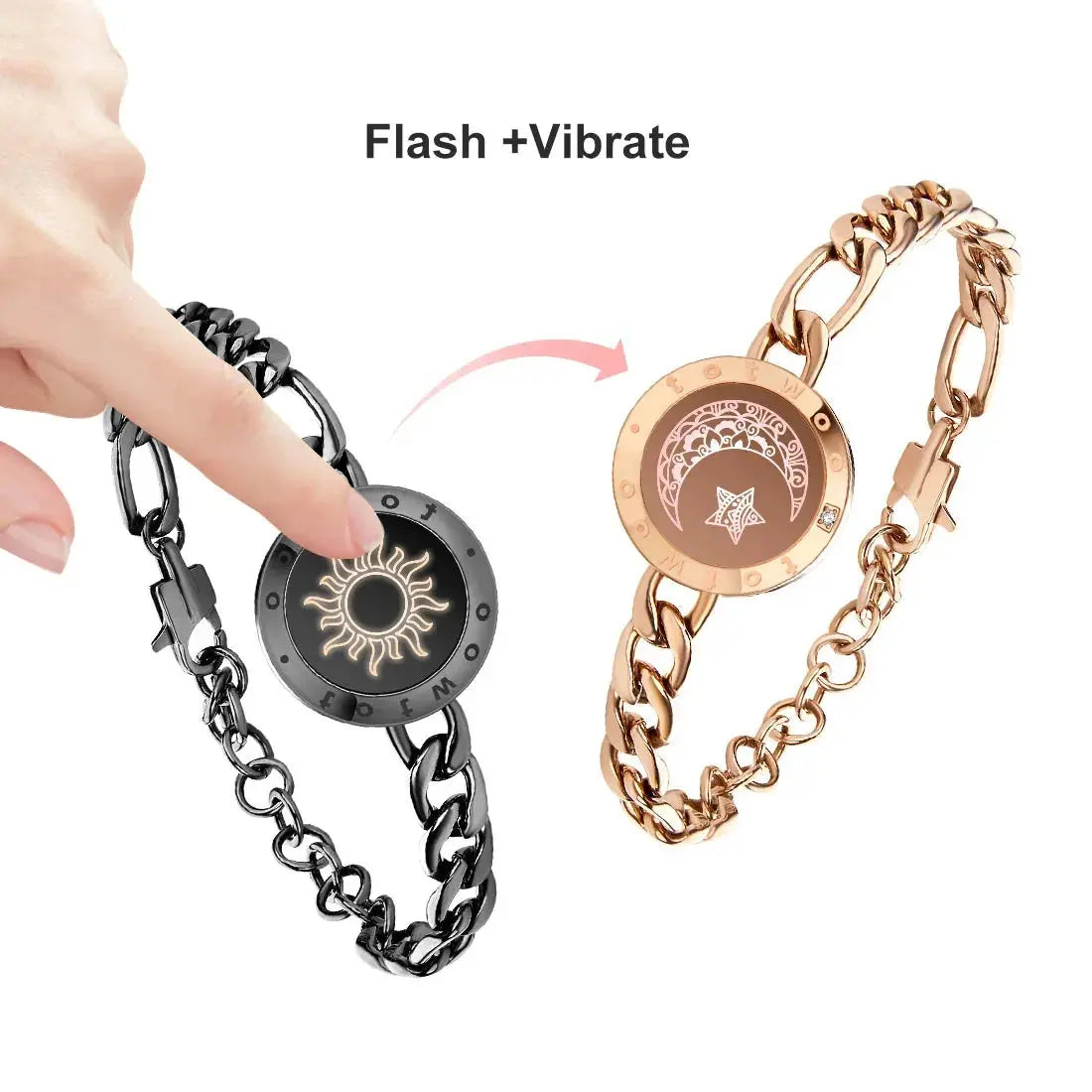 Totwoo Long Distance touch Light up&Vibrate Bracelets for Couples, Long Distance Relationship Gifts Smart Sun&Moon Love Bracelet NNOS