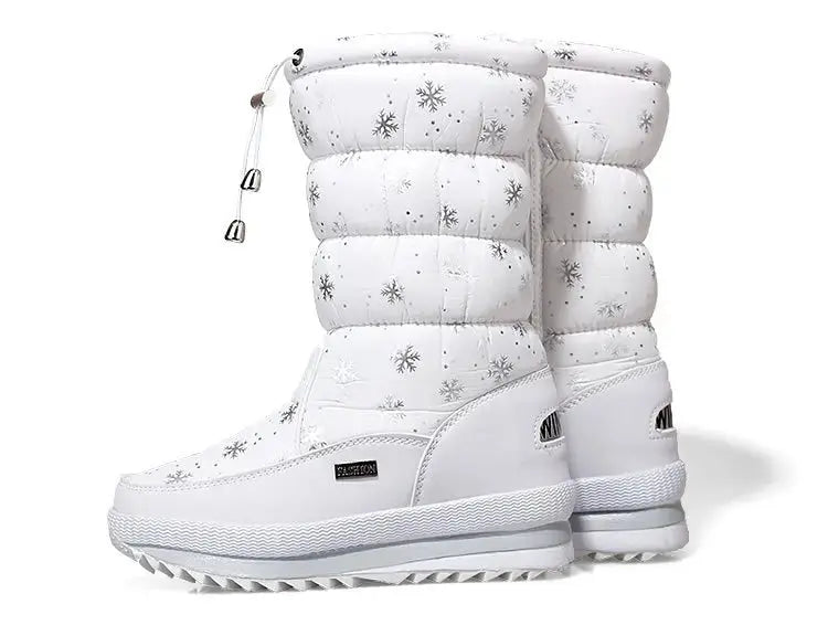 Winter thick women's snow boots Warm Plush Mid-calf Boots Non slip Waterproof  Platform Snow Boot Casual Female White shoes NNOS