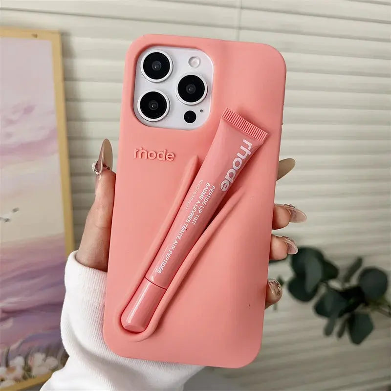 ✨ RHODE Lip Case Silicone Phone Case – Lipstick Holder + Kickstand All-in-One NNOS