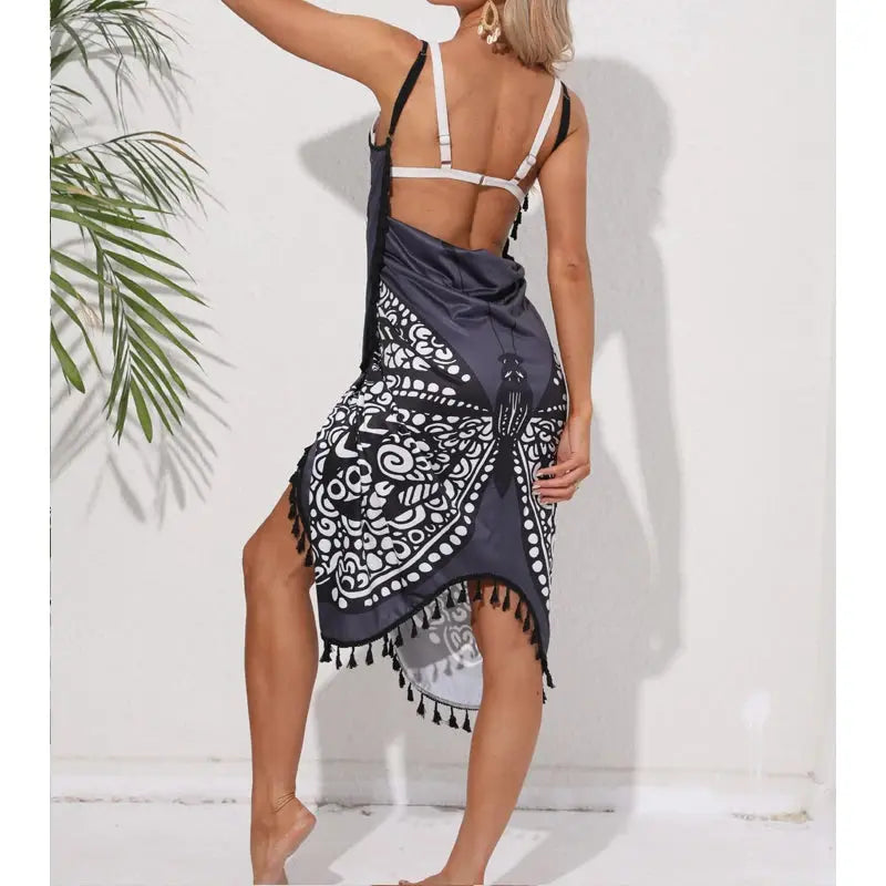 Women Bikini Sexy Butterfly Print Cover Up Swimwear Women Dress Summer Tunic Bath Sarong Wrap Skirt Swimsuit Elegant Beachwear NNOS