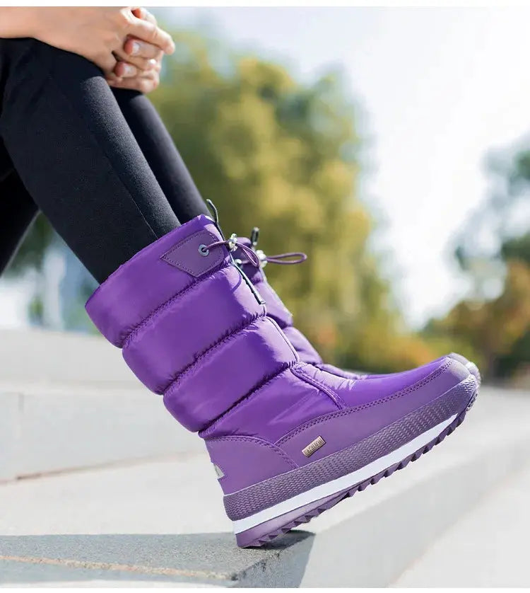 Winter thick women's snow boots Warm Plush Mid-calf Boots Non slip Waterproof  Platform Snow Boot Casual Female White shoes NNOS