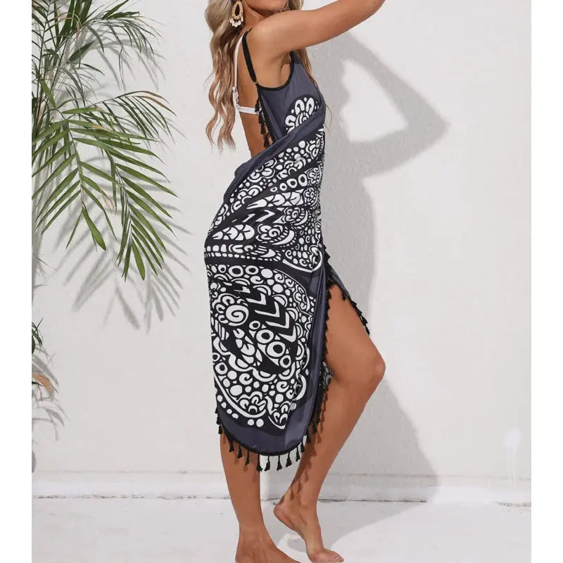Women Bikini Sexy Butterfly Print Cover Up Swimwear Women Dress Summer Tunic Bath Sarong Wrap Skirt Swimsuit Elegant Beachwear NNOS