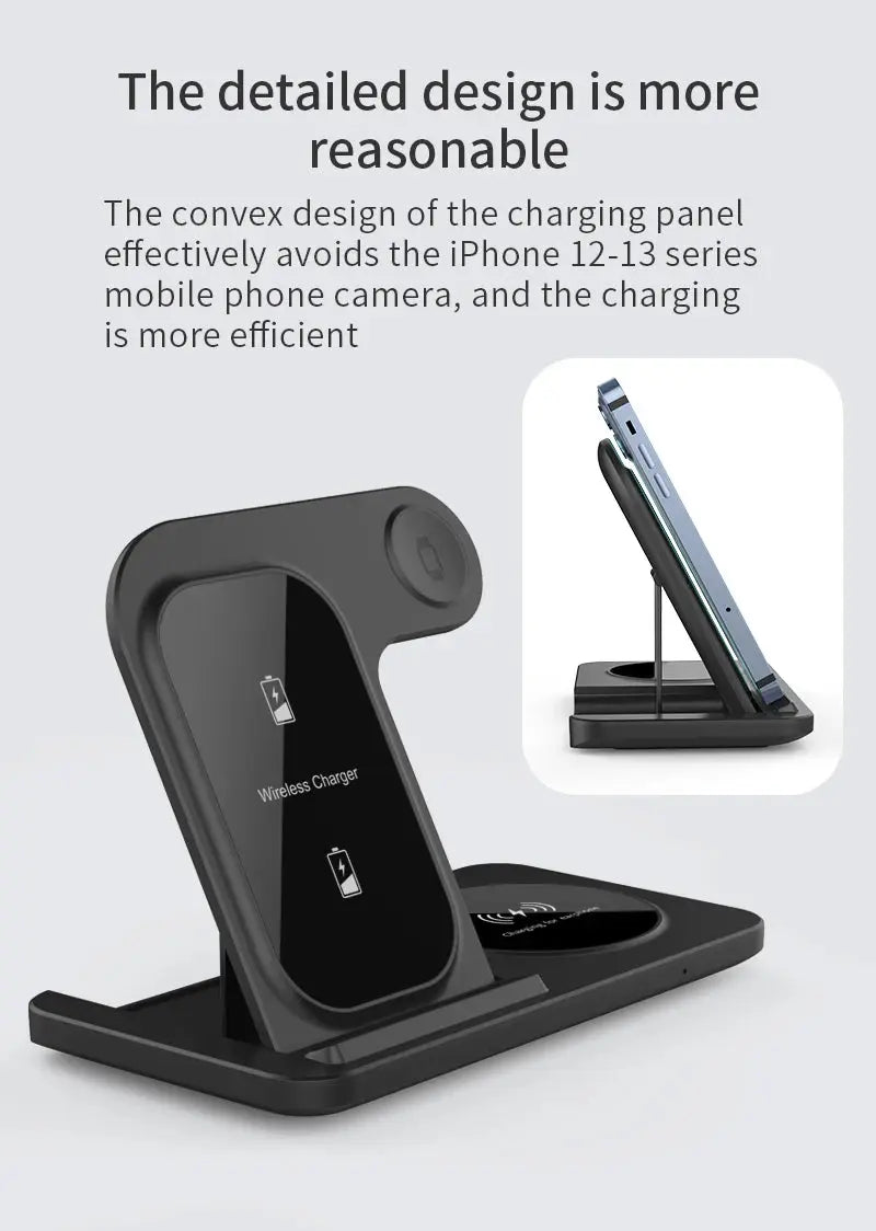 3 in 1 Wireless Charger Stand Pad For iPhone 15 14 13 12 X Max Foldable Fast Charging Station Dock For IWatch 8 7 SE AirPods Pro NNOS