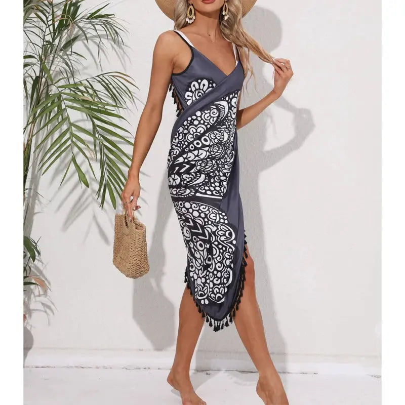 Women Bikini Sexy Butterfly Print Cover Up Swimwear Women Dress Summer Tunic Bath Sarong Wrap Skirt Swimsuit Elegant Beachwear NNOS