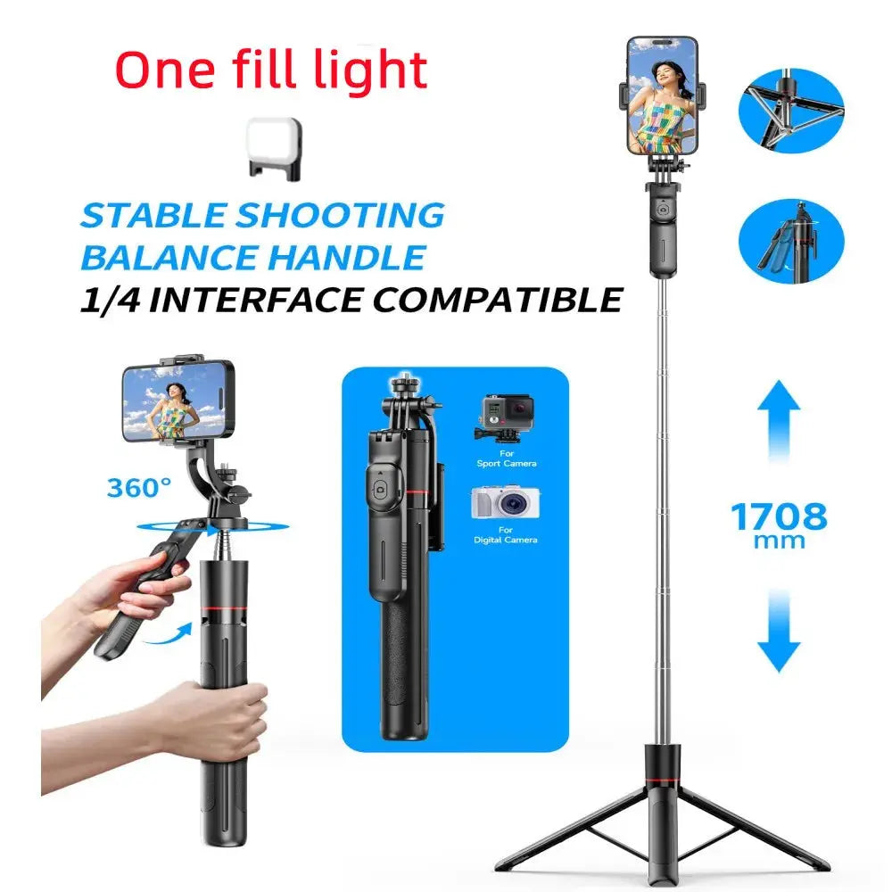 BSLIUFANG 2025 new 1.7M 360° rotation selfie stick tripod foldable stand with Wireless Bluetooth remote control for phone camera NNOS