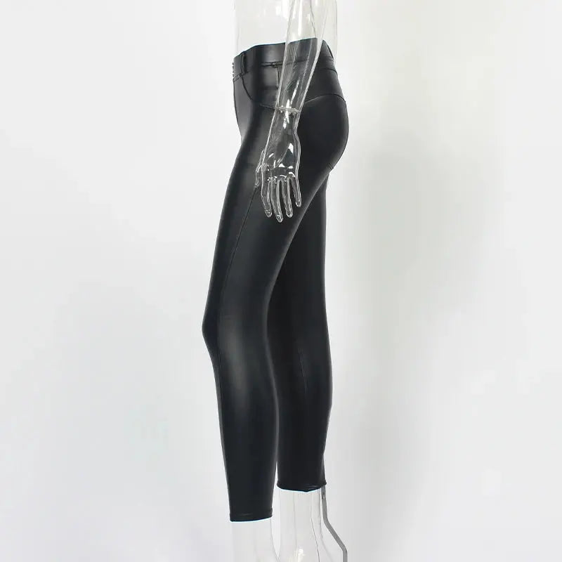 FQLWL Women's High-Waisted Faux Leather Leggings – Sexy Bodycon Black PU Pants for Casual, Winter, or Summer Wear NNOS