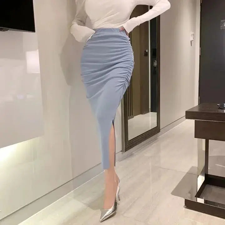 Korean Fashion Slim Fit Fishtail Skirt – Sexy Pleated Split Autumn Outfit NNOS