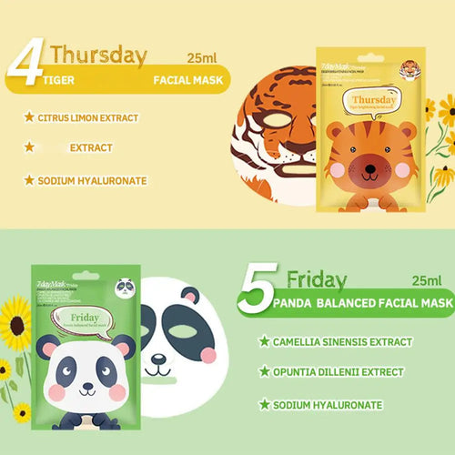 1/7pcs Cartoon Facial Mask Deep Hydrating Sheet Mask Moisturizing Tender Skin Mask Dog Panda Pig Animal Pattern Skin Care NNOS