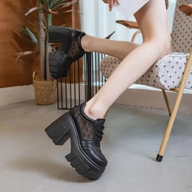 10CM High quality Women's Sandals Genuine Leather 2024 New Summer Heel High Mesh Women Sandals Platform High Heel Sandals Women NNOS
