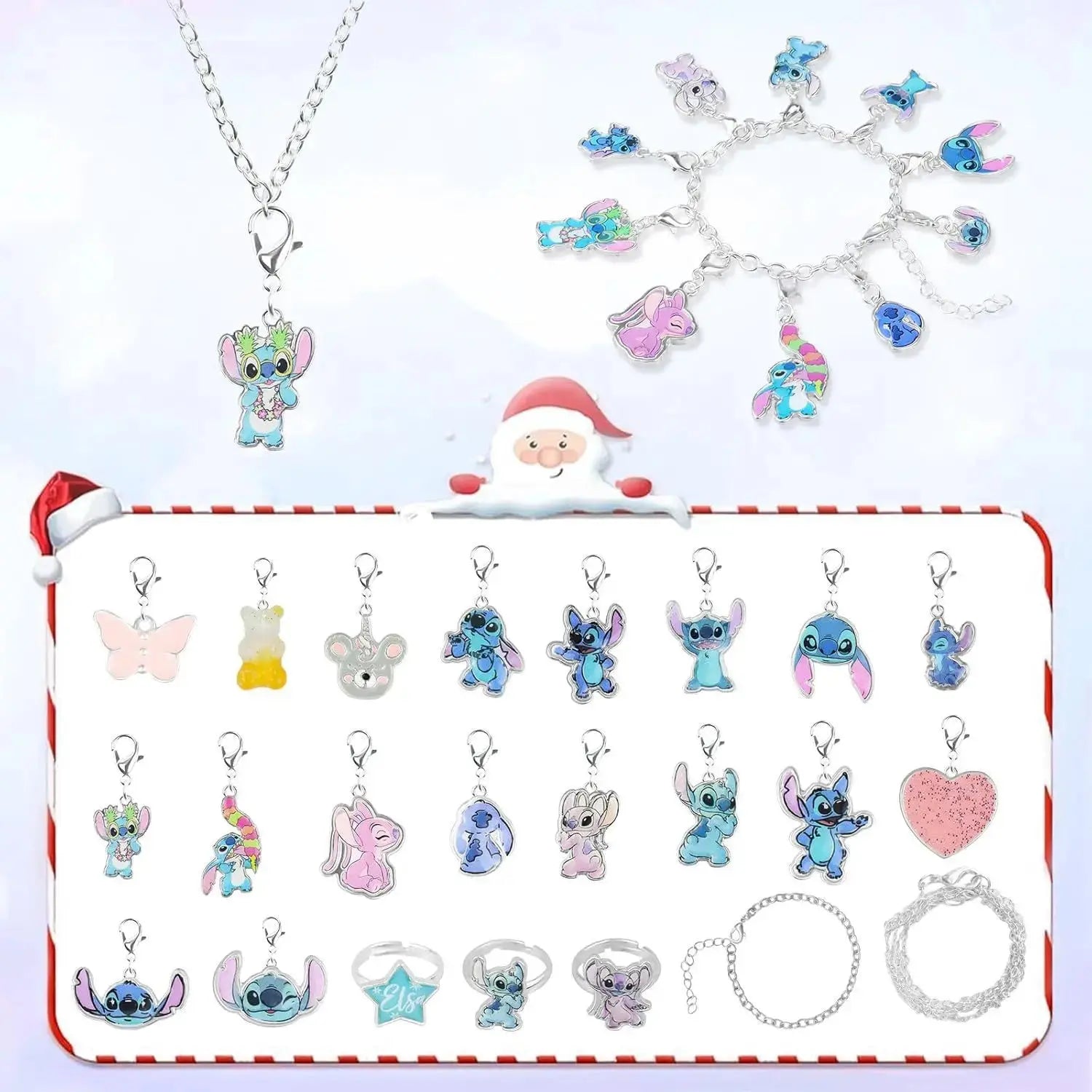 Stitch Christmas Advent Calendar Random Box 24 Days Xmas Countdown Diy Jewelry Bracelet Necklace Making Kit Gift Children Toys NNOS