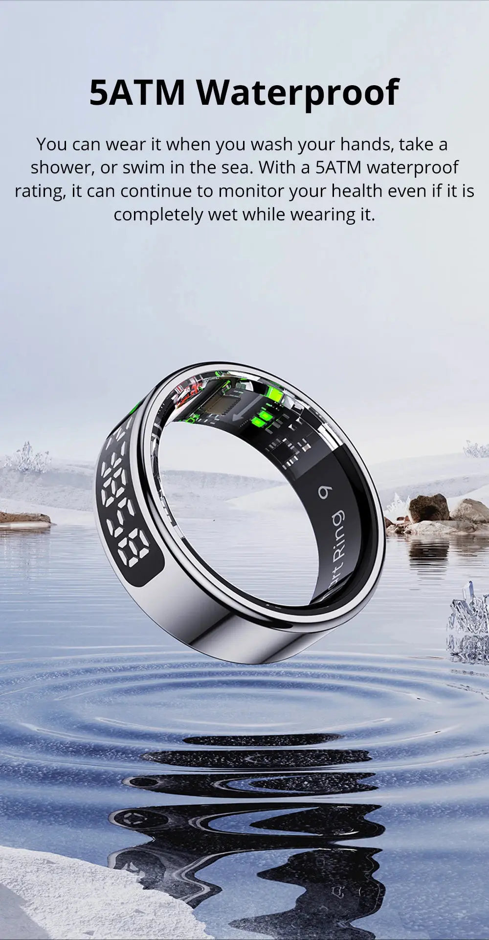 2025 COLMI R12 Smart Ring with Display Screen and Touch, Wireless Charging, Health Manager, 5 ATM Waterproof For Men Women NNOS