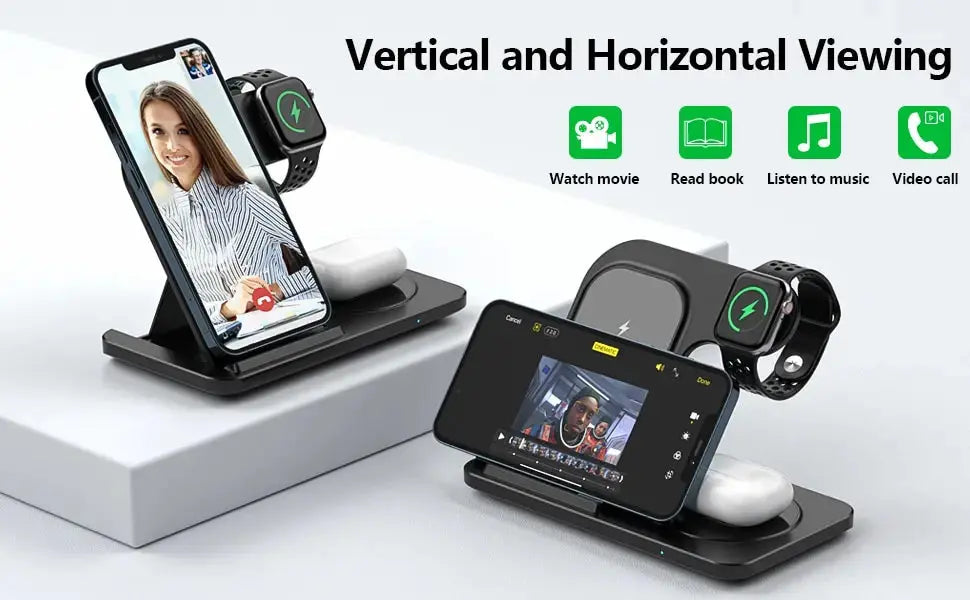 3 in 1 Wireless Charger Stand Pad For iPhone 15 14 13 12 X Max Foldable Fast Charging Station Dock For IWatch 8 7 SE AirPods Pro NNOS