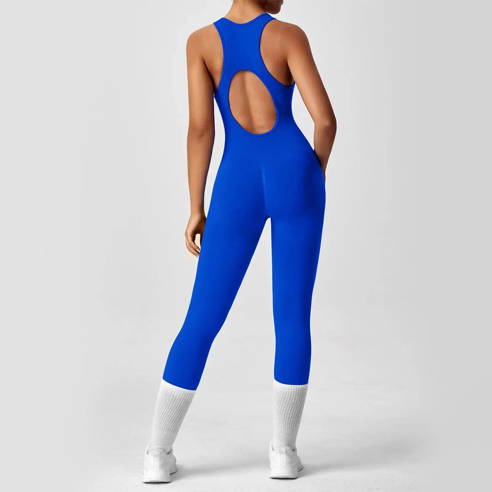 Ladies' Solid Color round Neck Sleeveless Yoga Jumpsuit Breathable Front Zipper Soft Comfy Fitness Calf-Length Sporty Summer NNOS