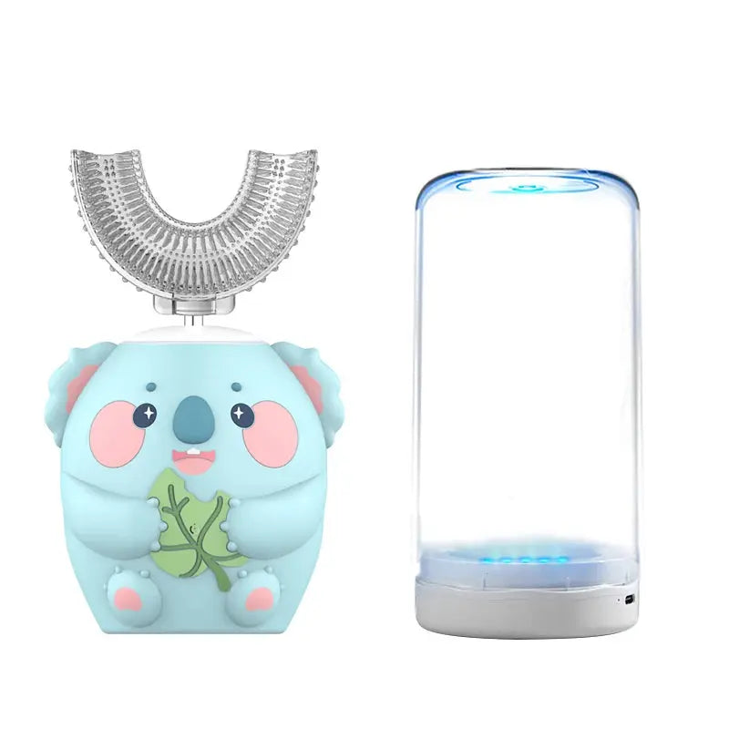 Children's Sonic Electric Toothbrush USB Rechargeable for Kids U-shaped 360Degrees Automatic Silicone Toothbrush Blue Light IPX7 NNOS