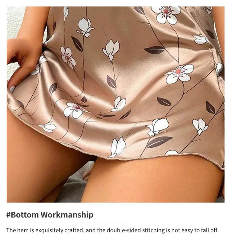 Women's Sleepdress Satin Floral Print Nightdress Comfortable Spaghetti Strap Sleepwear Dress Luxurious Satin Slip Nightdress NNOS