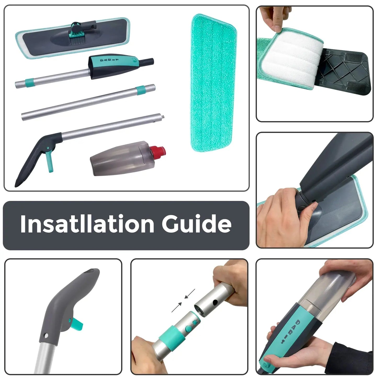 Magic Floor Cleaning Sweeper Brooms With Microfiber Pads 360° Rotation Flat Spray Floor Mop Broom For Cleaning Home Spin Mop NNOS