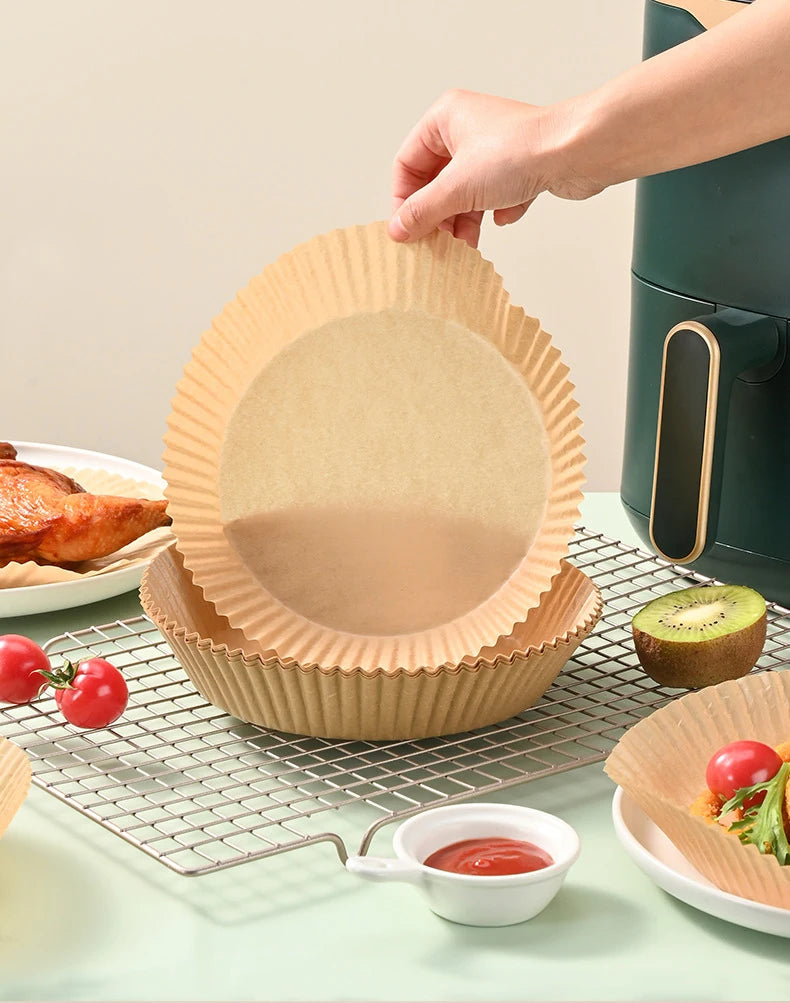 50Pcs Disposable Air Fryer Baking Paper Non-Stick Mat Oil Absorbing Kitchen Oven BBQ Plate Round/Square Fabric for Easy Cooking