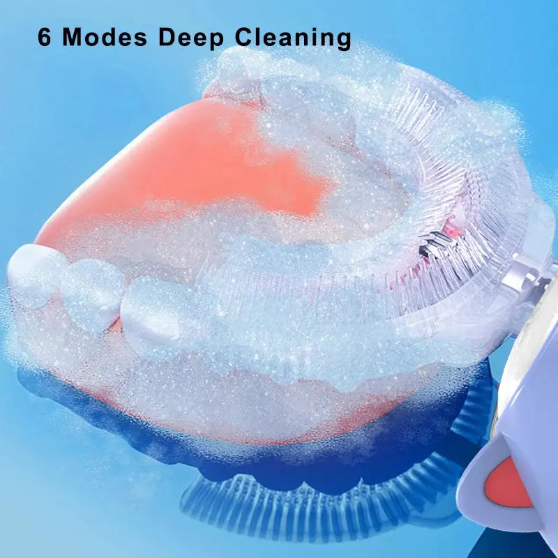 Children's Sonic Electric Toothbrush USB Rechargeable for Kids U-shaped 360Degrees Automatic Silicone Toothbrush Blue Light IPX7 NNOS