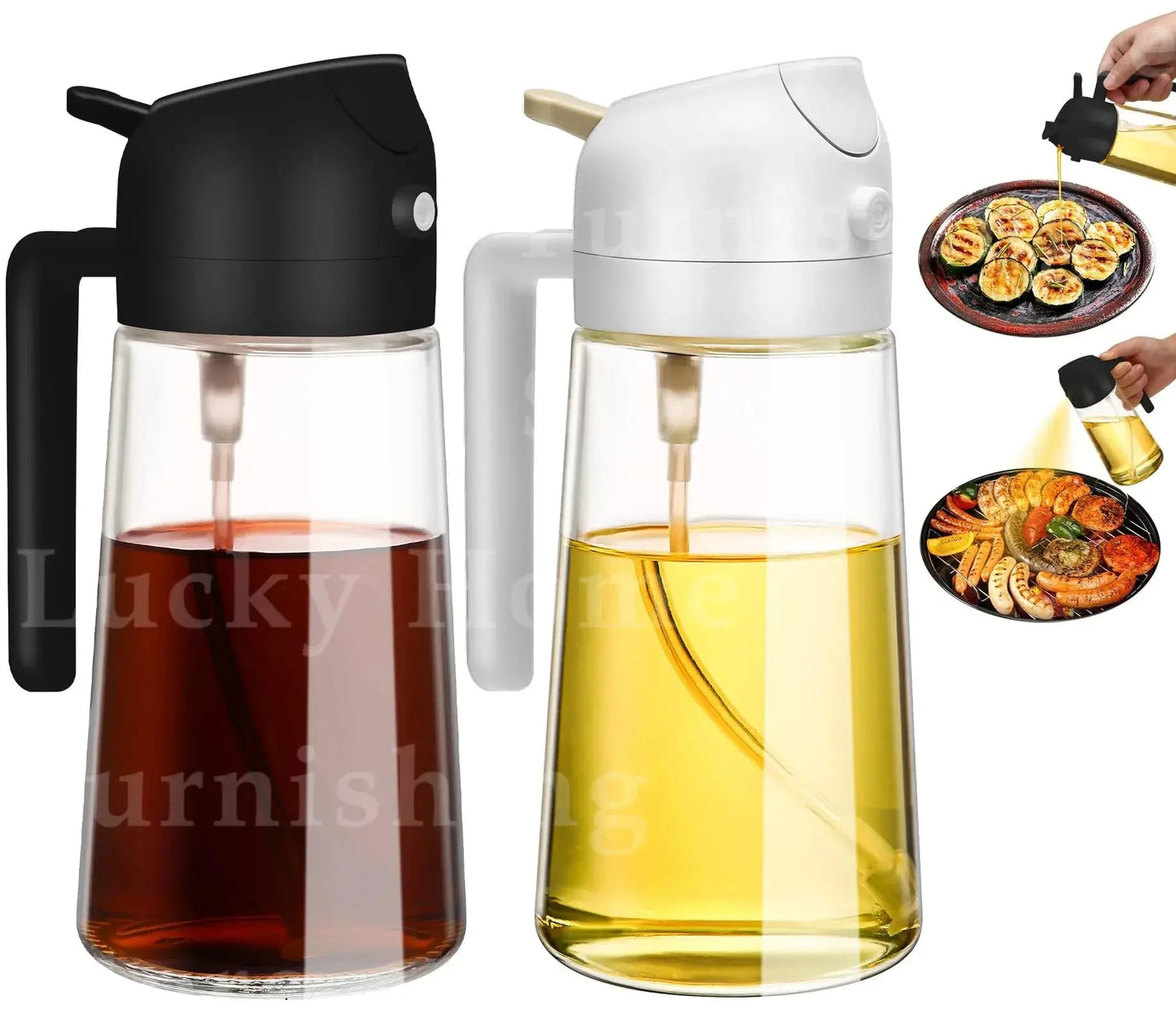 1-2PCS 2in1 Olive Oil Dispenser Bottle 500ml Plastic Oil Sprayer Cooking Oil Spray Tank BBQ Baking Picnic Kitchen Tools for Home NNOS
