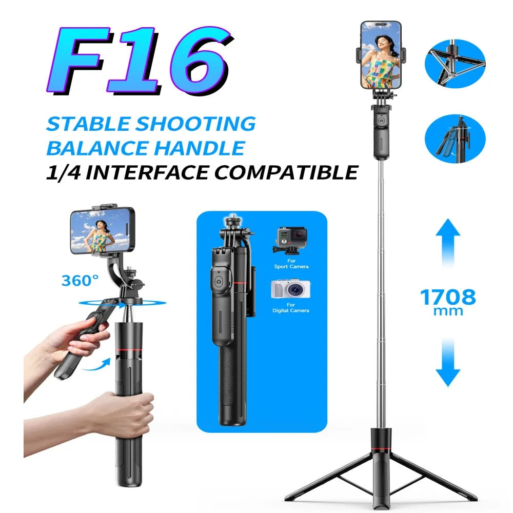 BSLIUFANG 2025 new 1.7M 360° rotation selfie stick tripod foldable stand with Wireless Bluetooth remote control for phone camera