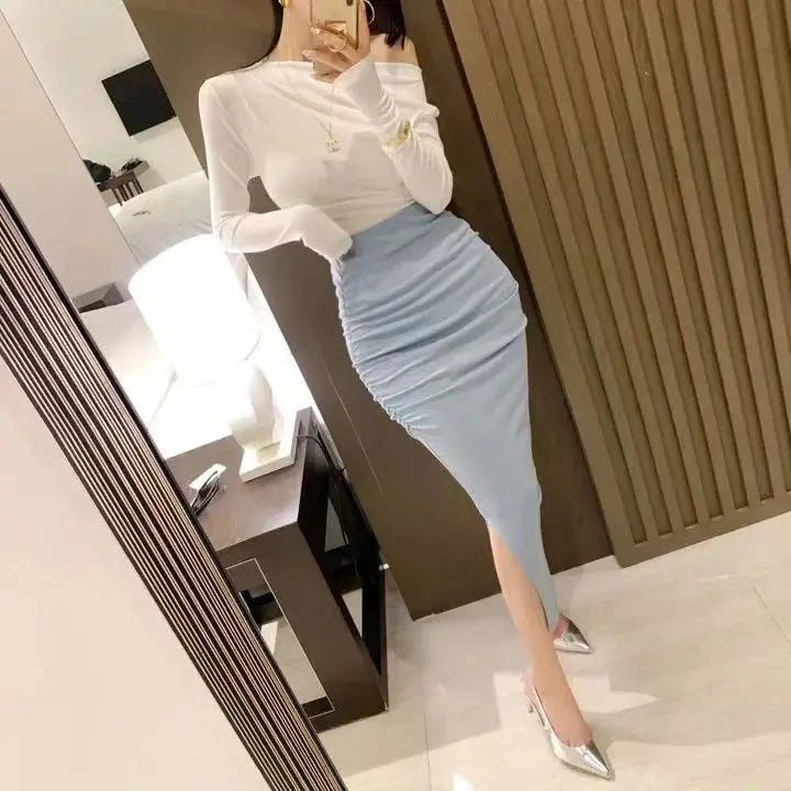 Korean Fashion Slim Fit Fishtail Skirt – Sexy Pleated Split Autumn Outfit NNOS