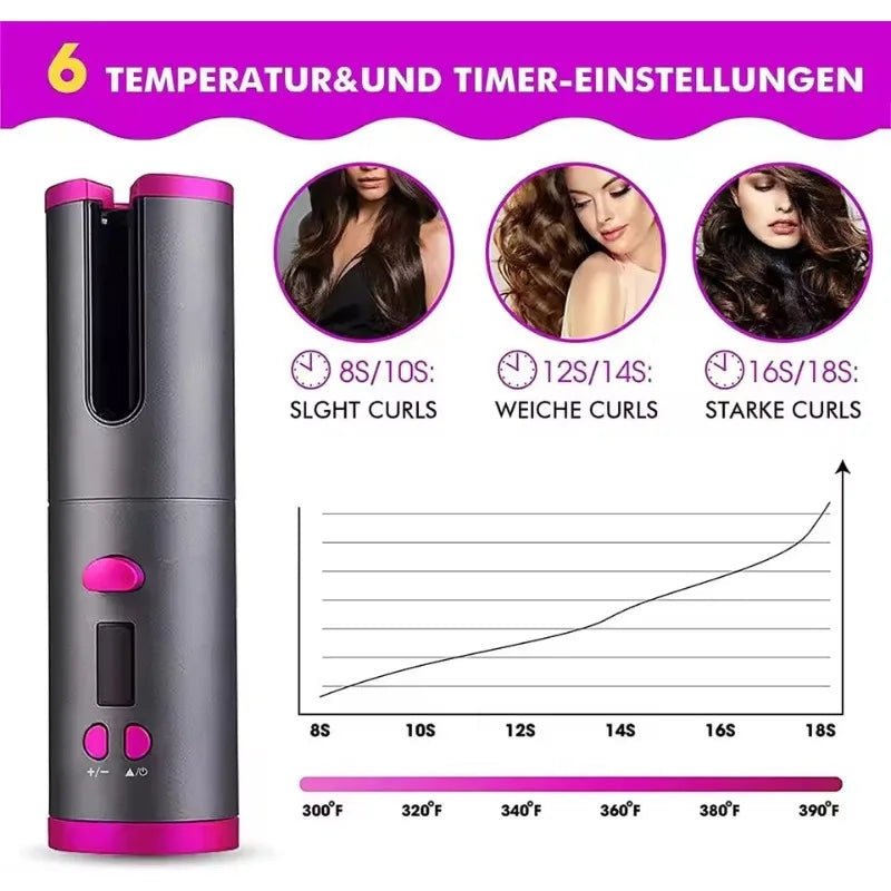 Automatic Hair Curler Wireless Curling Iron with Built-in Battery Ceramic Professional Usb Charging and Portable for Travel NNOS