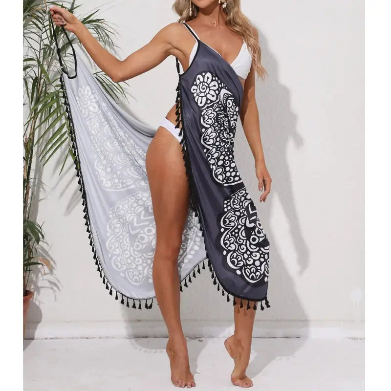 Women Bikini Sexy Butterfly Print Cover Up Swimwear Women Dress Summer Tunic Bath Sarong Wrap Skirt Swimsuit Elegant Beachwear NNOS