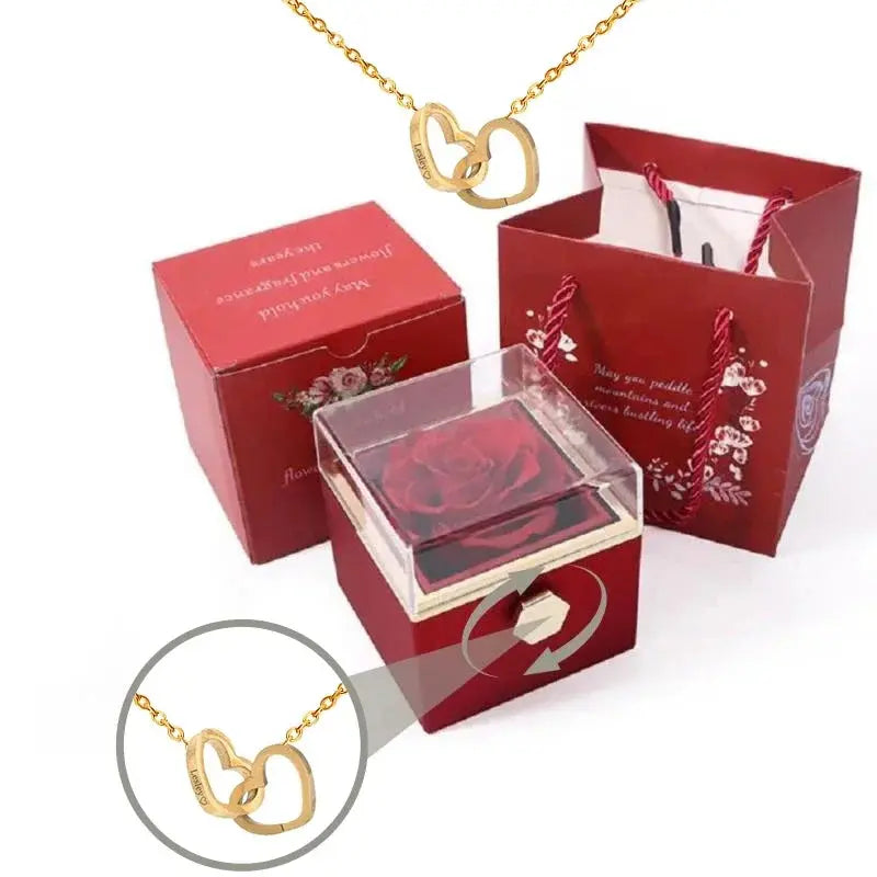 PolishedPlus Custom Names Heart Necklace Rotating Rose Box Pendant Chain Personalized Jewelry NNOS