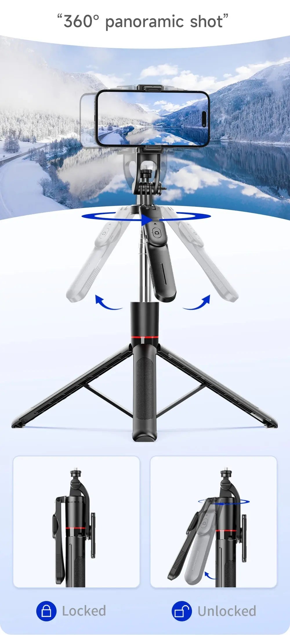 BSLIUFANG 2025 new 1.7M 360° rotation selfie stick tripod foldable stand with Wireless Bluetooth remote control for phone camera NNOS