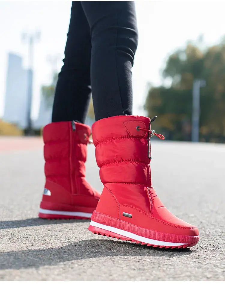 Winter thick women's snow boots Warm Plush Mid-calf Boots Non slip Waterproof  Platform Snow Boot Casual Female White shoes NNOS