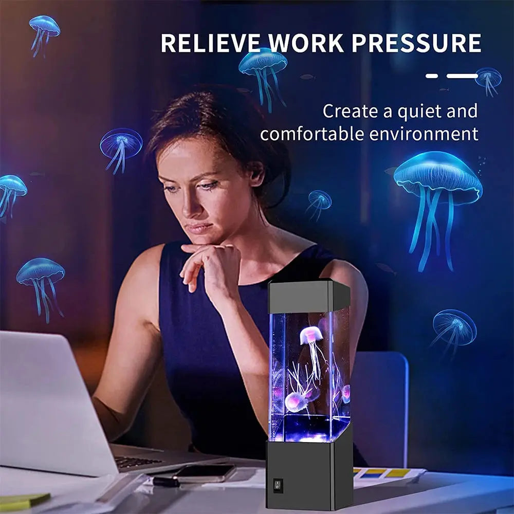 LED Jellyfish Tank Night Light Color Changing Table Lamp Aquarium Electric Mood Lava Lamp Ideal Children's Gift Home Room Decor NNOS