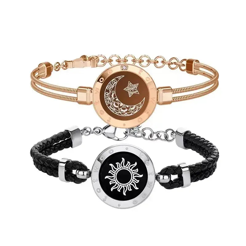 Totwoo Long Distance touch Light up&Vibrate Bracelets for Couples, Long Distance Relationship Gifts Smart Sun&Moon Love Bracelet NNOS